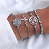 4 Pcs/ Set Classic Arrow Knot Round Crystal Multilayer Adjustable Open Bracelet Set Women Fashion Party Jewelry Multiple Styles